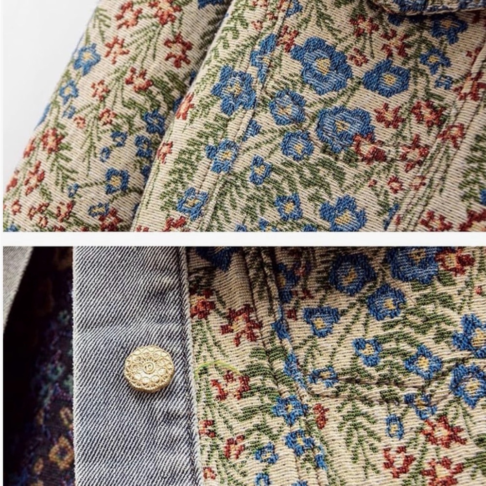 Floral Denim Jacket with Ruffled Collar - Picture 4 of 4